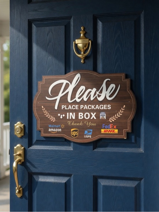 Amazon Other - 'Please Place Packages In Box' Door Sign - Brown & White